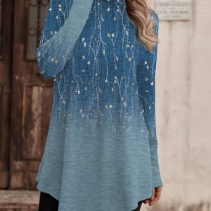 Floral Knitted Turtleneck Casual T-Shirt, T-Shirts, color:Blue|size:XXL, JustFashionNow