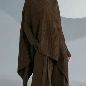 Micro-Elasticity Plain Turtleneck Long Sleeve Urban Loose Mid-long Sweater, Pullovers, color:Brown|size:XXL, Stylewe