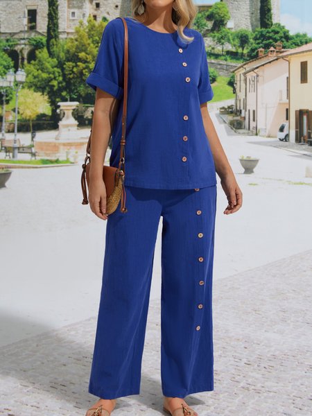 Plain Loosen Casual Two-Piece Set, Suit Set, color:Blue|size:XXL, JustFashionNow