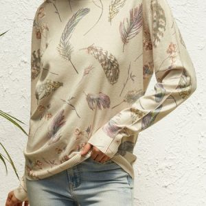 Feather Pattern Casual Sweater, Sweaters, color:Apricot|size:XXL, JustFashionNow