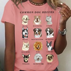 Women Casual Cotton COMMON DOG BREEDS T-Shirt, color:Pink|size:3XL, Lilicloth.com