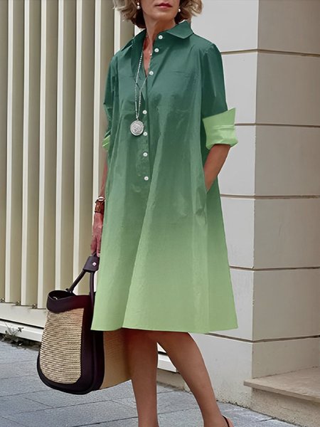 Shirt Collar Urban Ombre Regular Fit Dress, Mini Dresses, color:Green|size:XXL, Stylewe