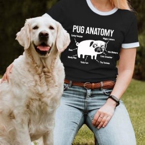 Lilicloth X Funnpaw Women's Funny Pug Anatomy T-Shirt, color:Black|size:L, Lilicloth.com