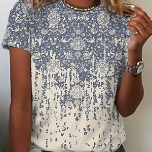 Ethnic Loose Casual Jersey T-Shirt, T-shirts, color:Blue|size:3XL, Noracora