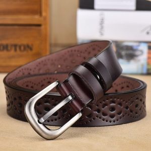 Vintage Faux Leather Laser Cut Belt, Belts, color:Coffee|size:One-size, JustFashionNow