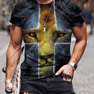 Casual Abstract Crew Neck Short Sleeve T-Shirt, T-Shirts, color:Yellow|size:4XL, JustFashionNow