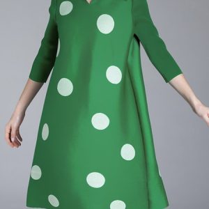Daily Shirt Collar Regular Fit Elegant Polka Dots Dress, Midi Dresses, color:Green|size:XXL, Stylewe