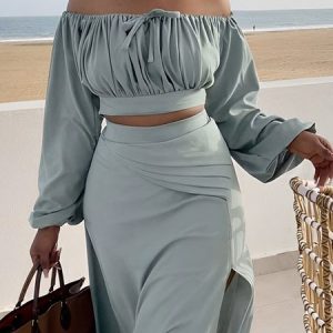 Plain Cold Shoulder Regular Fit Vacation Shirt, Blouses and Shirts, color:Gray|size:XXL, Stylewe