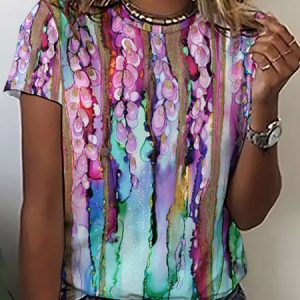 Casual Abstract Print Crew Neck Short Sleeve T-Shirt, color:As Picture|size:3XL, Lilicloth.com