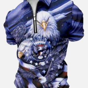 MenвЂ™s Eagles And Ameirca Flag Pattern Regular Fit Polo Collar Casual Polo Shirt, T-shirts, Lilicloth.com
