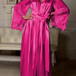 Women Lace Silk Sexy Robe, Sleepwear&Robes, color:Rose Red|size:5XL, JustFashionNow