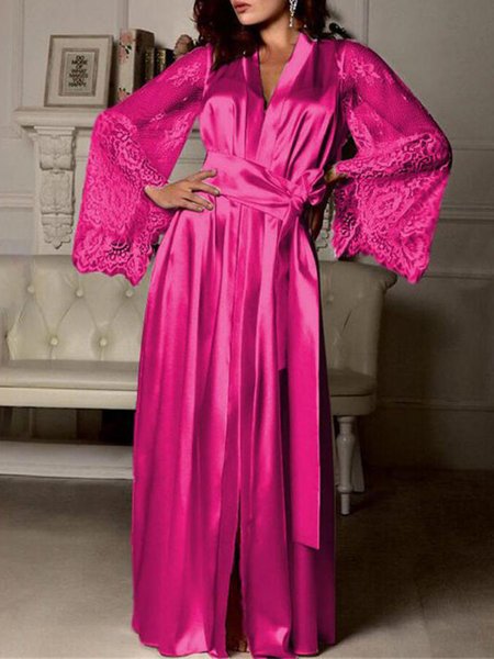 Women Lace Silk Sexy Robe, Sleepwear&Robes, color:Rose Red|size:5XL, JustFashionNow