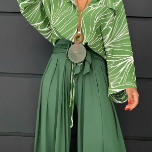 Loose Shirt Collar Abstract Casual Blouse, Blouses and Shirts, color:Green|size:XXL, Stylewe