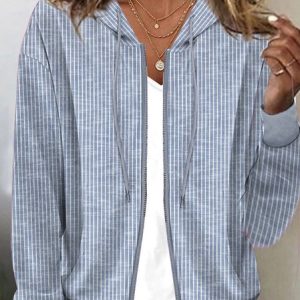 Knitted Loose Striped Casual Jacket, Jackets, color:Blue|size:XXL, JustFashionNow