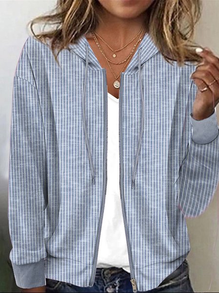 Knitted Loose Striped Casual Jacket, Jackets, color:Blue|size:XXL, JustFashionNow