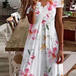 Casual Floral Short Sleeve Knit Dress, Short, color:Pink|size:XXL, catalog Noracora shop