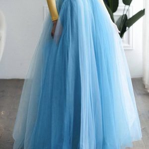 Regular Fit Elegant Mesh Color Block Skirt, Skirts, color:Blue|size:XXL, Stylewe