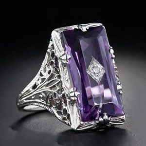 JFN Amethyst Zircon Ring, Rings, color:White-Gold|size:10, JustFashionNow