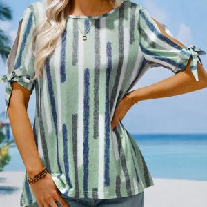 Geometric Crew Neck Loose Casual Shirt, Shirts & Blouses, color:Purple|size:XXL, JustFashionNow
