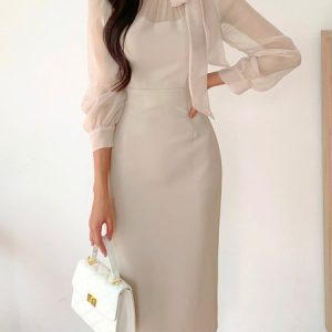 Elegant Plain Regular Fit Midi Dress With No Belt, Midi Dresses, color:As Picture|size:XXL, Stylewe