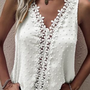 Lace Vacation Loose V Neck Tank Top, Tank Tops & Camis, Roselinlin - Online Catalog