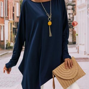 Long Sleeve Casual T-shirt, T-Shirts, color:Purple|size:XXL, JustFashionNow
