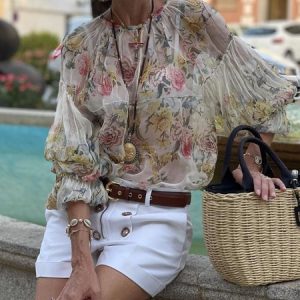 Floral Crew Neck Vacation Blouse, Blouses and Shirts, color:flower|size:XXL, Stylewe