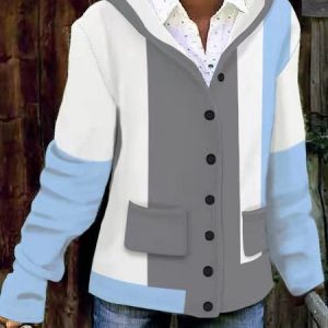 Hoodie Long Sleeve Geometric Regular Loose Hooded Jacket For Women, Jackets, color:Sky Blue|size:5XL, Noracora