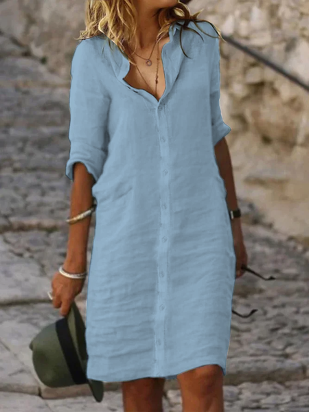 JFN Cotton Loose Plain Dress, JustFashionNow Dresses, color:Blue|size:XXL,