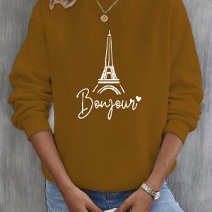 Text Letters Crew Neck Casual Sweatshirt, Sweatshirts & Hoodies, color:Tan|size:3XL, JustFashionNow