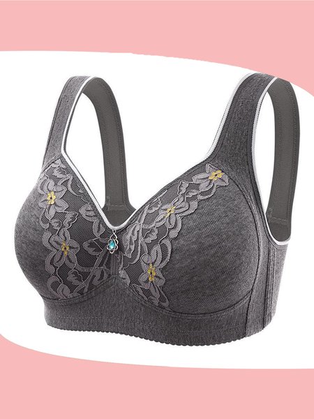 Breathable Comfort Rhinestone Wireless Bra, Bra & Bra Sets, color:Black|size:46/105C, JustFashionNow