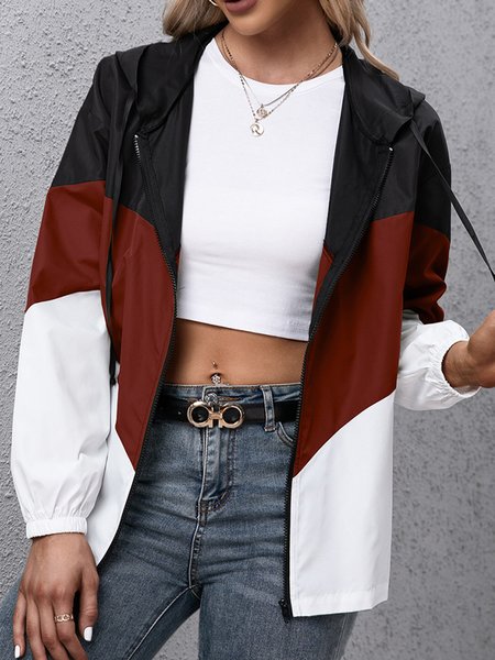 Casual Color Block Regular Fit water proof Hoodie Jacket, Jackets, color:Wine Red|size:XL, JustFashionNow