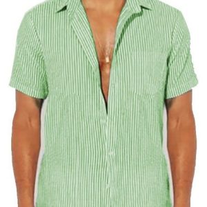 Striped Chemical Fiber Blend Shirt Collar Boho Shirt, Shirts ＆ Blouse, color:Aqua|size:3XL, JustFashionNow
