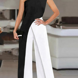 Others Color Block Urban Regular Fit Jumpsuit, Jumpsuits＆Rompers, color:Black|size:XXL, JustFashionNow