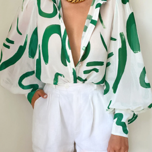 Shirt Collar Vacation Blouse, Blouses and Shirts, color:As Picture|size:XXL, Stylewe