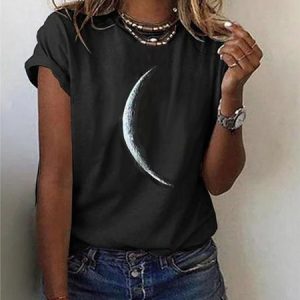 JFN Round Neck Moon Casual T-Shirt, T-Shirts, color:Black|size:XXL, JustFashionNow