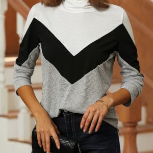 Regular Fit Color Block Turtleneck Top, T-Shirts, color:Gray|size:XXL, JustFashionNow