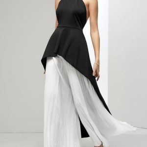 Elegant Color Block Dress Set, Two-piece Set, color:Black-white|size:XXL, Stylewe