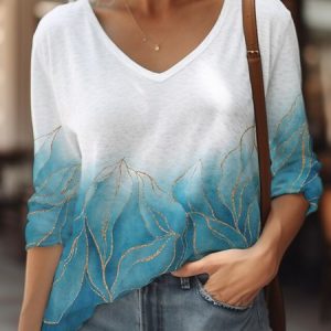 Gradient Pattern Knitted Casual Shirt, T-Shirts, color:Blue|size:XXL, JustFashionNow