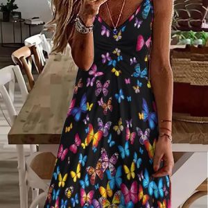 Womens Butterfly Casual V Neck Dress, color:As Picture|size:3XL, Lilicloth.com