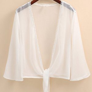 Plain Lace Chiffon loose shawl small coat, Cardigans, color:White|size:XXL, JustFashionNow