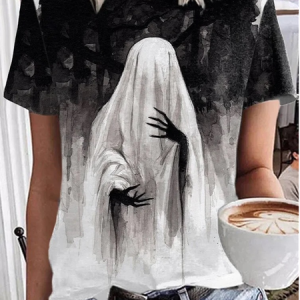 Casual Loose Halloween Crew Neck T-Shirt, T-Shirts, color:Black|size:XXL, JustFashionNow
