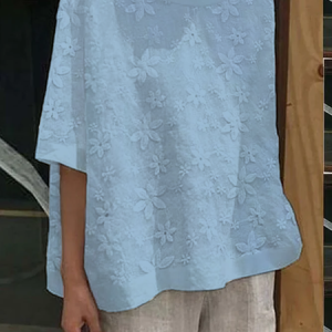 Lace Casual Loose Comfort Top, Shirts & Blouses, color:Blue|size:XXL, JustFashionNow