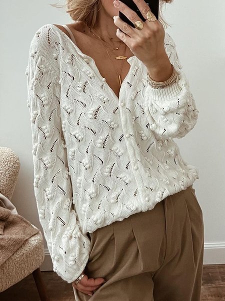 Plain Loose V Neck Casual Cardigan, Sweaters, color:White|size:XXL, JustFashionNow