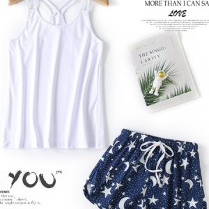 Breathable Loose Comfortable Floral Camisole Pajama Set, Pajamas, color:White|size:XXL, Noracora