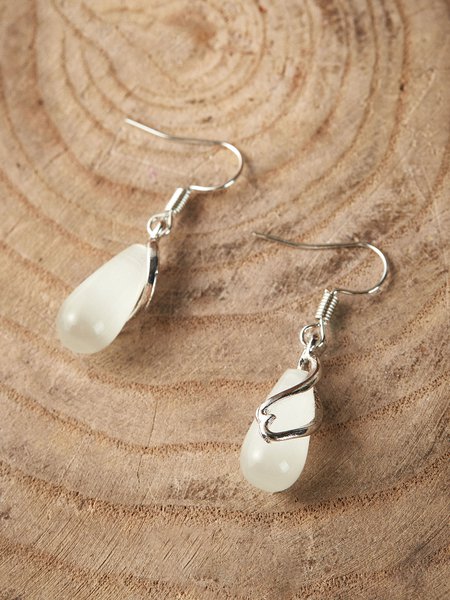 Waterdrop Gemstone Geometric Line Earrings Commuter Jewelry, Earrings, color:White|size:One-size, JustFashionNow