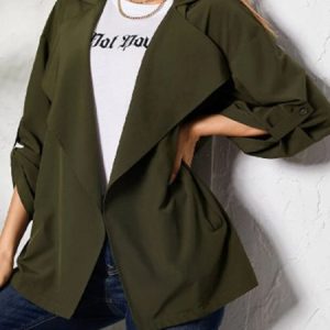 Casual Plain Trench Coat, Trench Coats, color:Army Green|size:XL, JustFashionNow