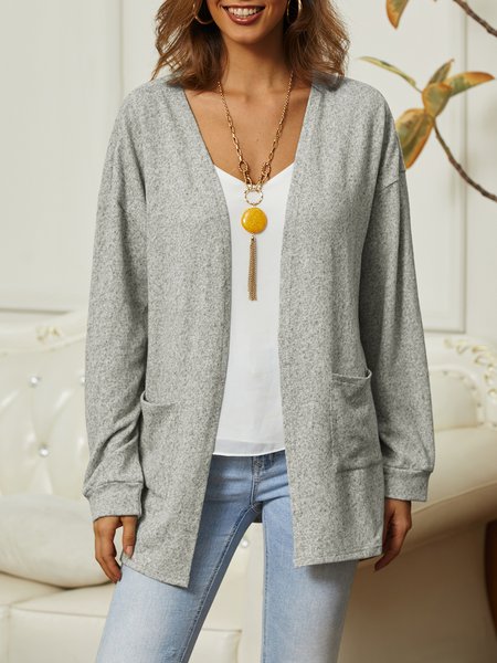 Loose Wrap Casual Plain Coat, Sweaters, color:Gray|size:XXL, JustFashionNow