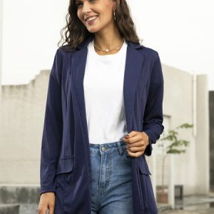 Slim solid Stretch Long Sleeve suit new, Blazers, color:Purplish blue|size:XL, JustFashionNow