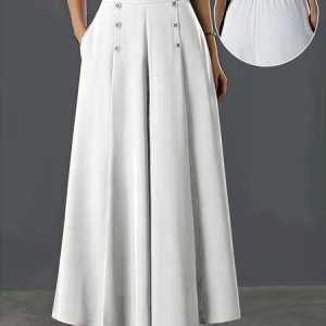 Buckle Plain Loose Casual Pants, Pants, color:White|size:XXL, JustFashionNow